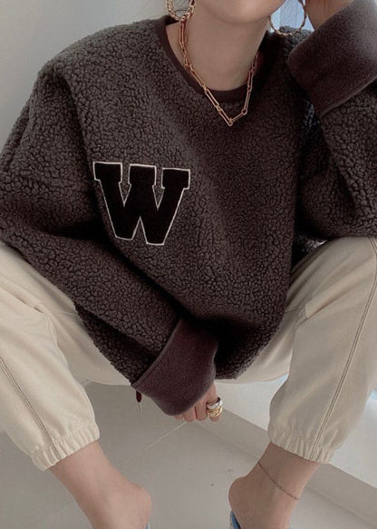 Coffee Letter Drawstring Teddy Winter Sweatshirts O Neck
