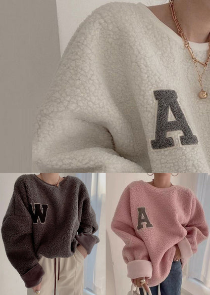 Coffee Letter Drawstring Teddy Winter Sweatshirts O Neck