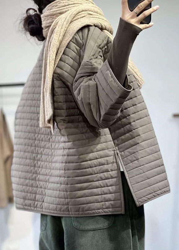 Schokoladenbrauner, lockerer Parka mit feiner Baumwollfüllung, einreihig, seitlich offen, für den Winter