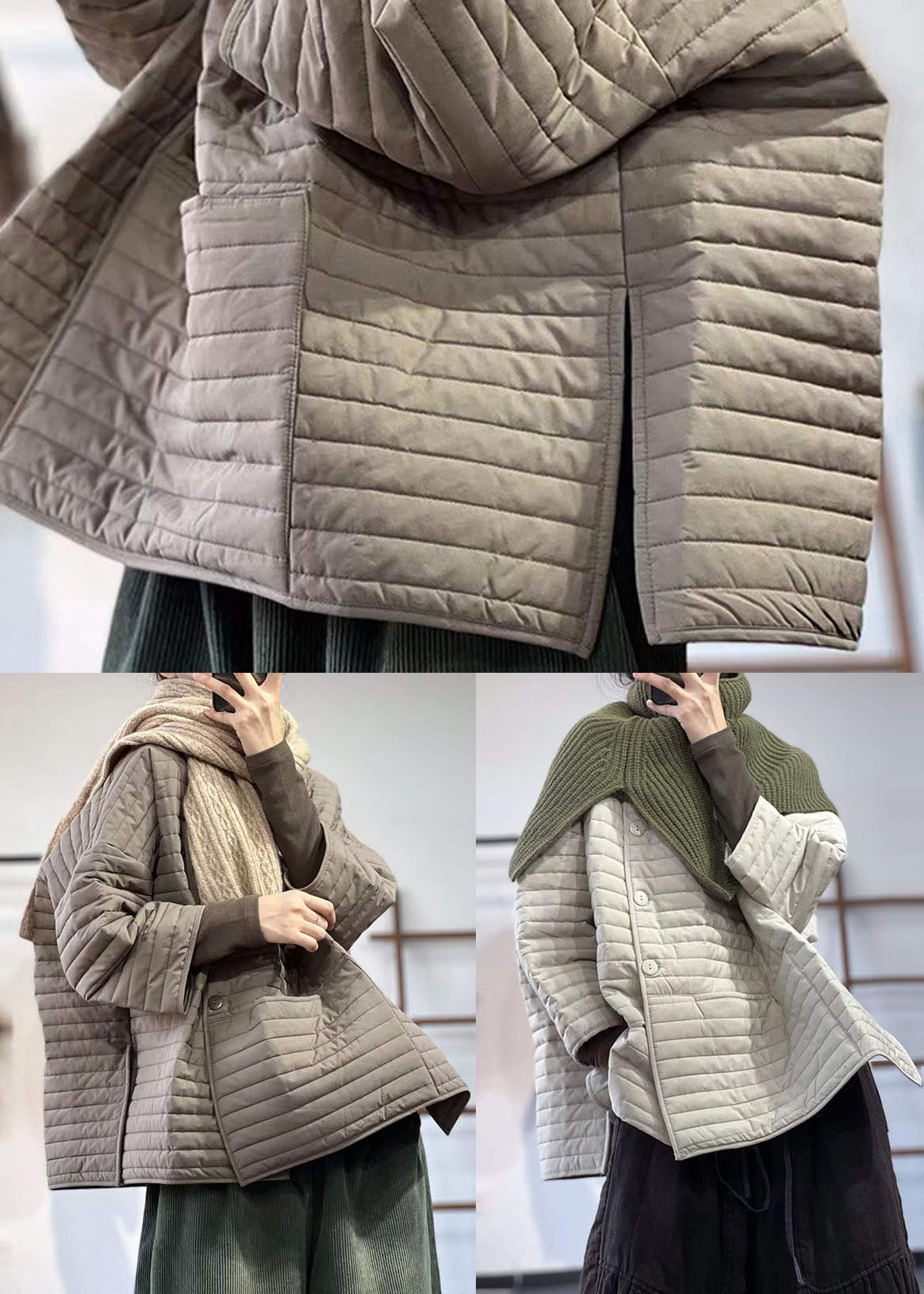 Schokoladenbrauner, lockerer Parka mit feiner Baumwollfüllung, einreihig, seitlich offen, für den Winter