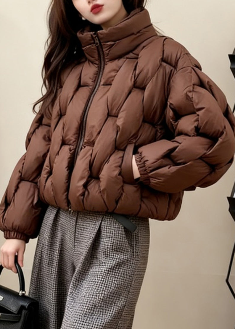 Abrigos de invierno con cuello alto y relleno de algodón fino con cremallera y diseño original de café