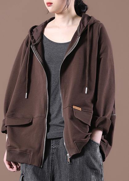 Coffee Patch Work Zip Up Short Jacket - SooLinen