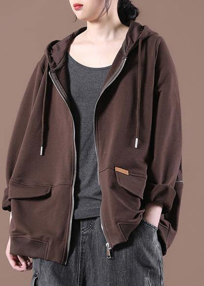 Coffee Patch Work Zip Up Short Jacket - SooLinen