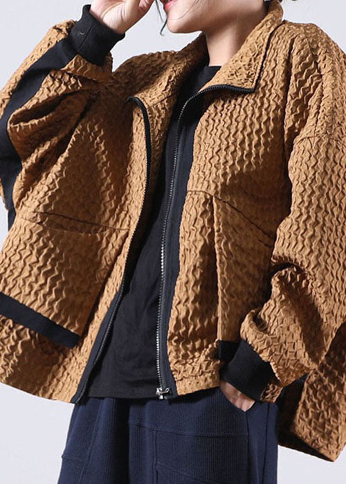 Schokoladenbrauner Patchwork-Cordmantel mit Reißverschluss