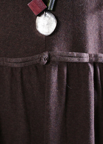 Schokolade Patchwork Strick Robe Casual Kleider Frühling