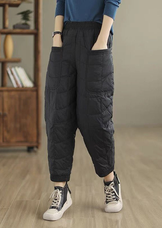 Pantalones de algodón grueso con cintura elástica y cuadros escoceses de color café