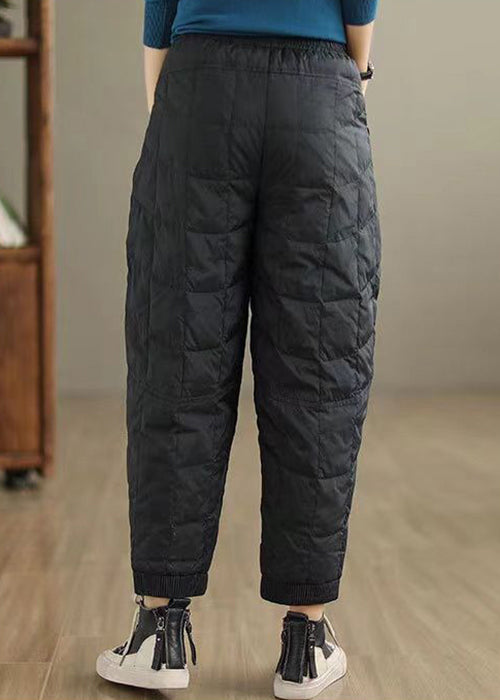 Pantalones de algodón grueso con cintura elástica y cuadros escoceses de color café