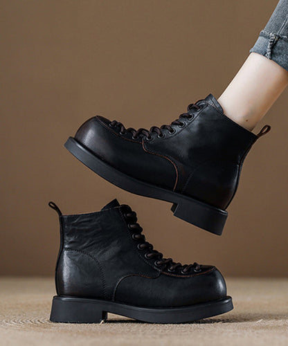 Kaffeefarbene Plateau-Ankle-Boots aus Rindsleder, handgefertigt mit Spleißtechnik