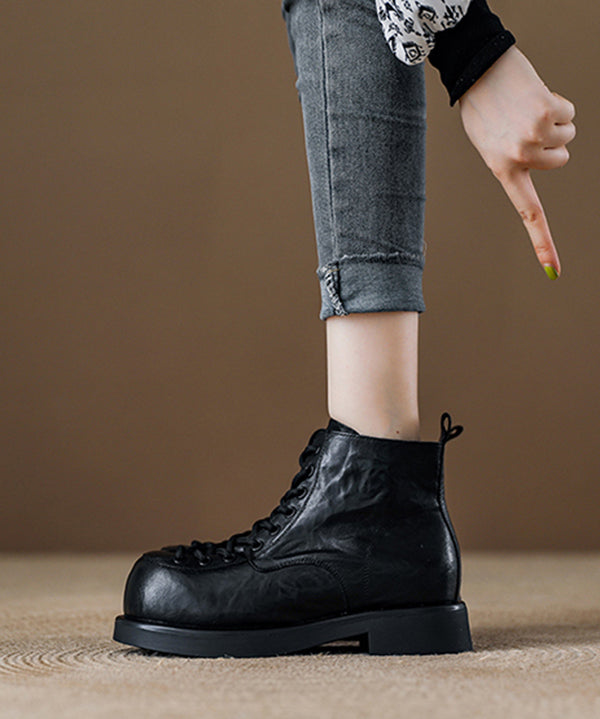 Kaffeefarbene Plateau-Ankle-Boots aus Rindsleder, handgefertigt mit Spleißtechnik