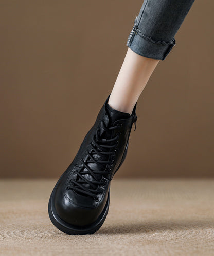 Kaffeefarbene Plateau-Ankle-Boots aus Rindsleder, handgefertigt mit Spleißtechnik