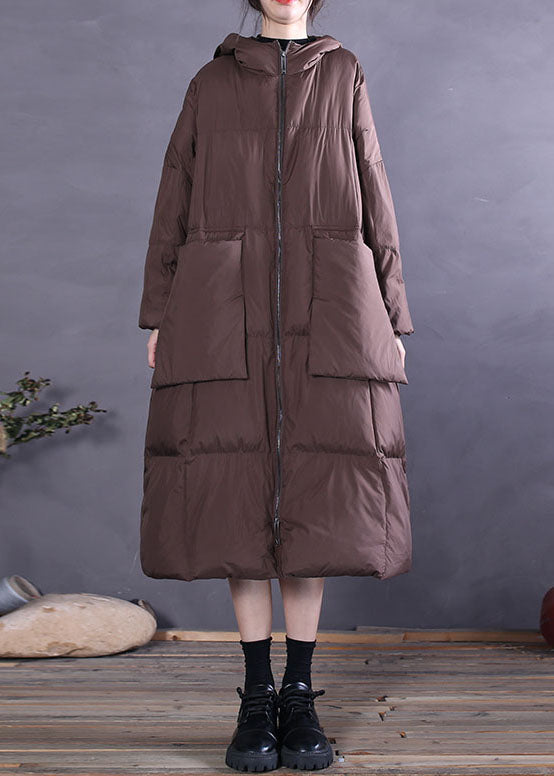 Chocolate Pockets Duck Down Daunenmantel mit Reißverschluss für den Winter