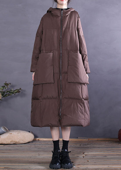 Chocolate Pockets Duck Down Daunenmantel mit Reißverschluss für den Winter