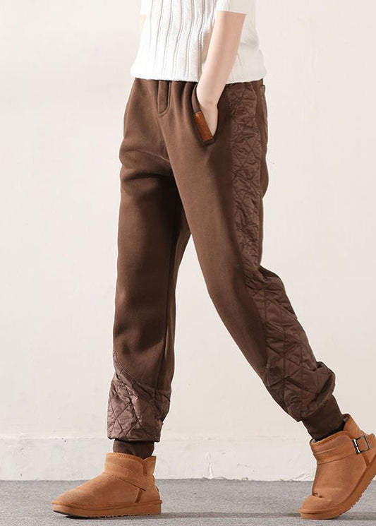 Pantalones de invierno asimétricos tipo harén con relleno de algodón y parches de café