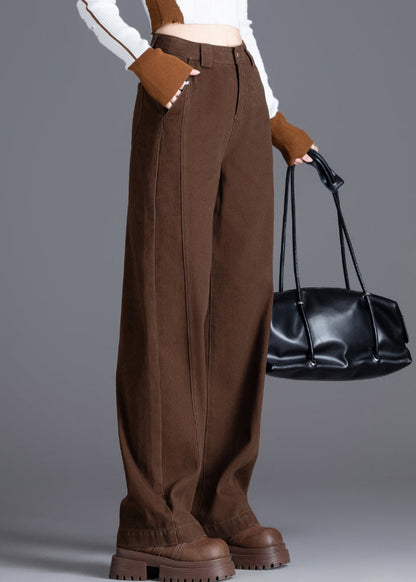 Coffee Pockets Solid Denim Pants High Waist Spring