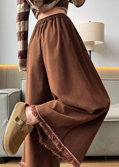 Cordhose mit weitem Bein, Taschen, Quasten und weitem Bein sowie elastischem Bund