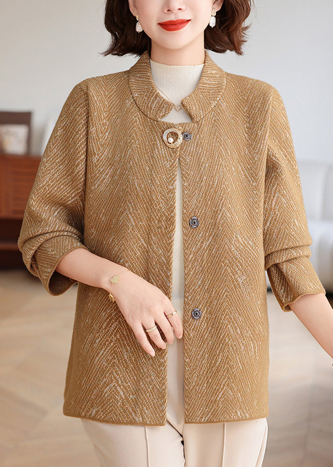 Strickmantel mit Kaffeemuster, Knopfleiste, langärmelig