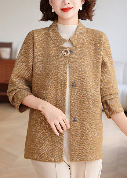 Strickmantel mit Kaffeemuster, Knopfleiste, langärmelig