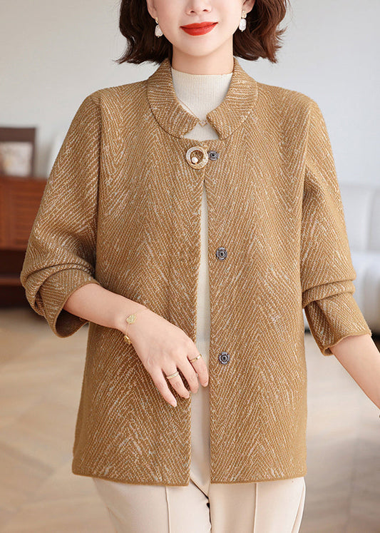 Strickmantel mit Kaffeemuster, Knopfleiste, langärmelig