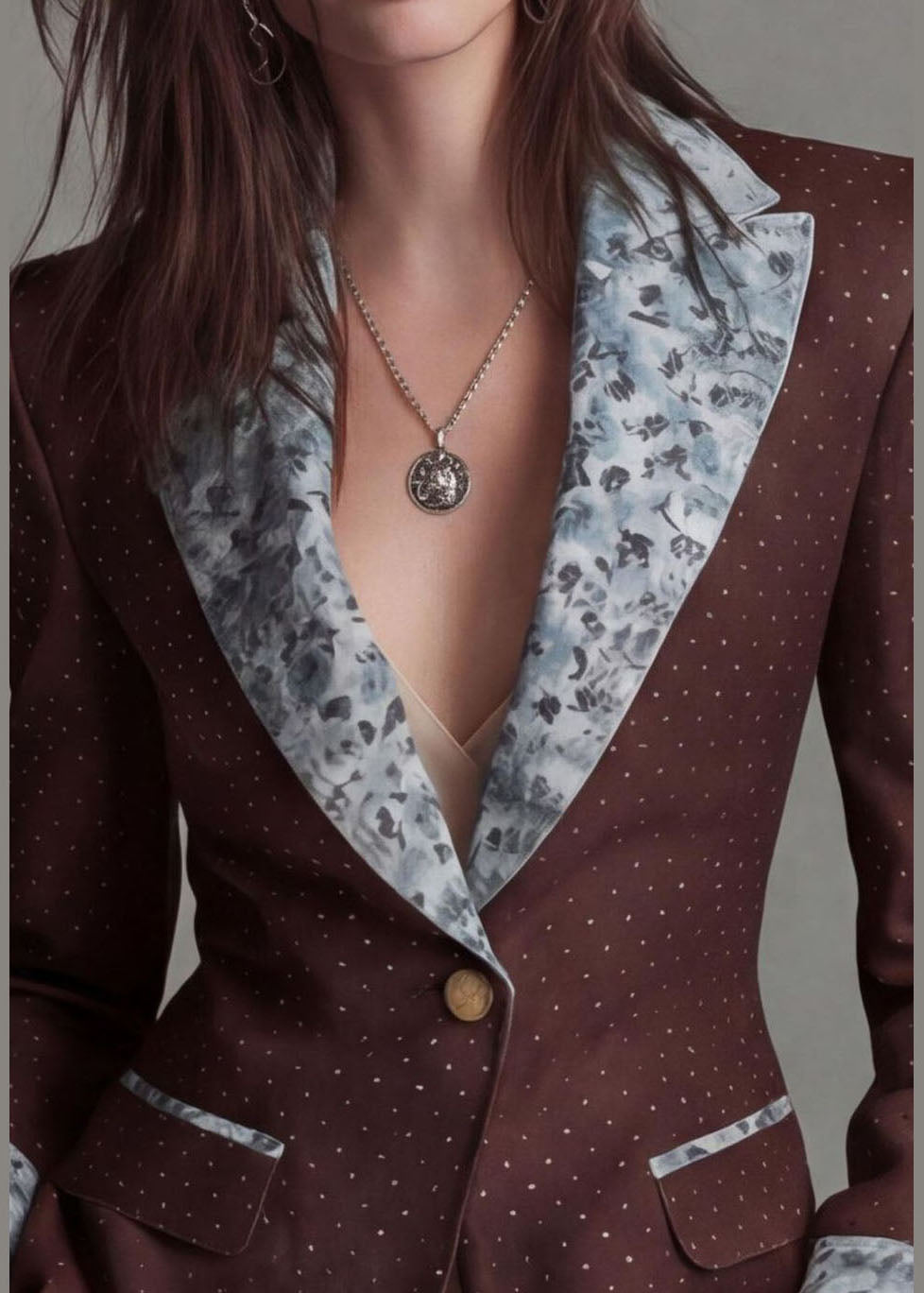 Coffee Print Patchwork Cotton Blazer Jackets Coat Peter Pan Collar Fall