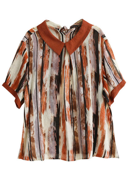 Camiseta de algodón con estampado de café y cuello Peter Pan para verano