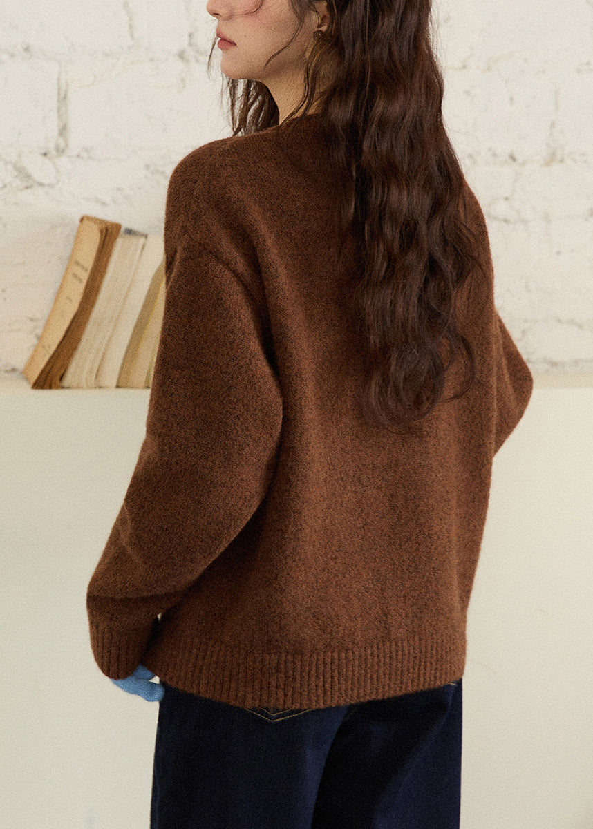 Suéteres de invierno de punto acogedores con cuello redondo para cachorros de café