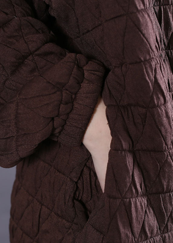 Schokoladenbraunes, lässiges, langes Baumwollkleid für den Winter