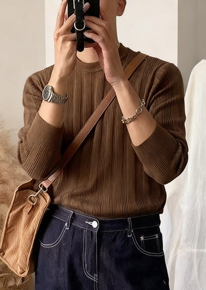 Coffee Striped Cozy Knit Winter Sweater Men O Neck