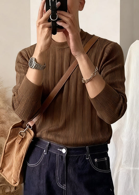 Coffee Striped Cozy Knit Winter Sweater Men O Neck