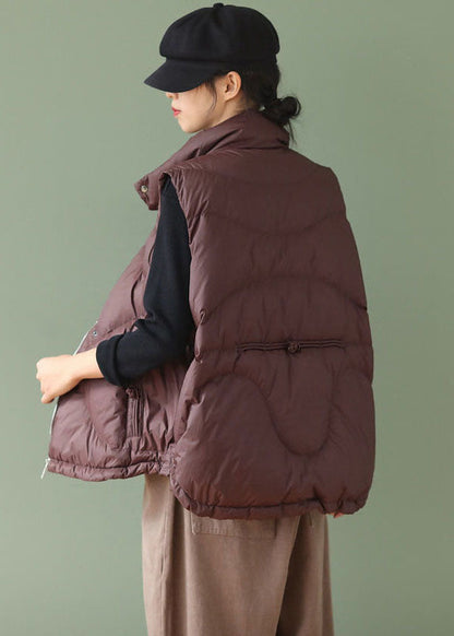 Schokolade Dicke Entendaunen Puffer Westen Stehkragen Übergroßen Winter