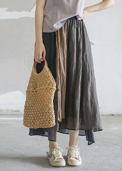 Schokoladentasche Patchwork Leinenrock elastische Taille Frühling