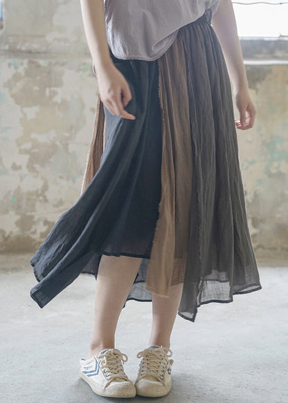 Schokoladentasche Patchwork Leinenrock elastische Taille Frühling