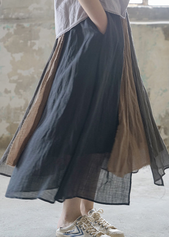 Schokoladentasche Patchwork Leinenrock elastische Taille Frühling