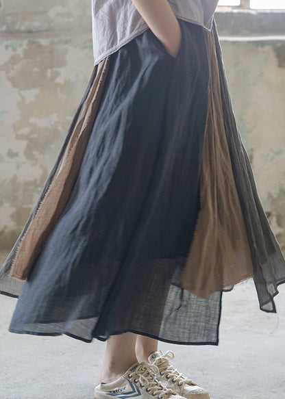 Schokoladentasche Patchwork Leinenrock elastische Taille Frühling