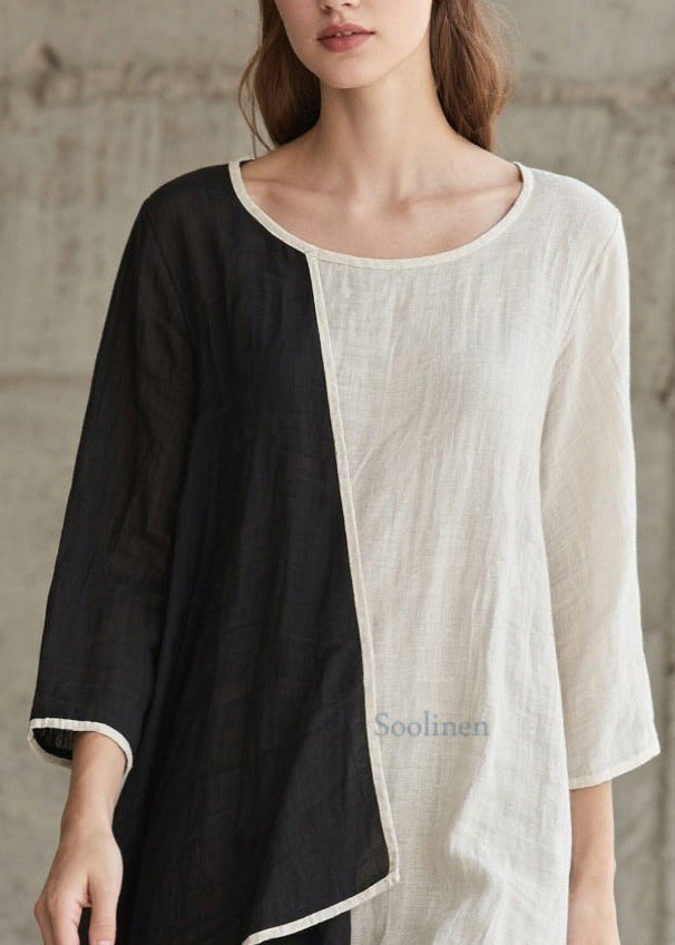 Baumwollkleid im Patchwork-Stil mit Farbblock-Design und asymmetrischen Armbandärmeln