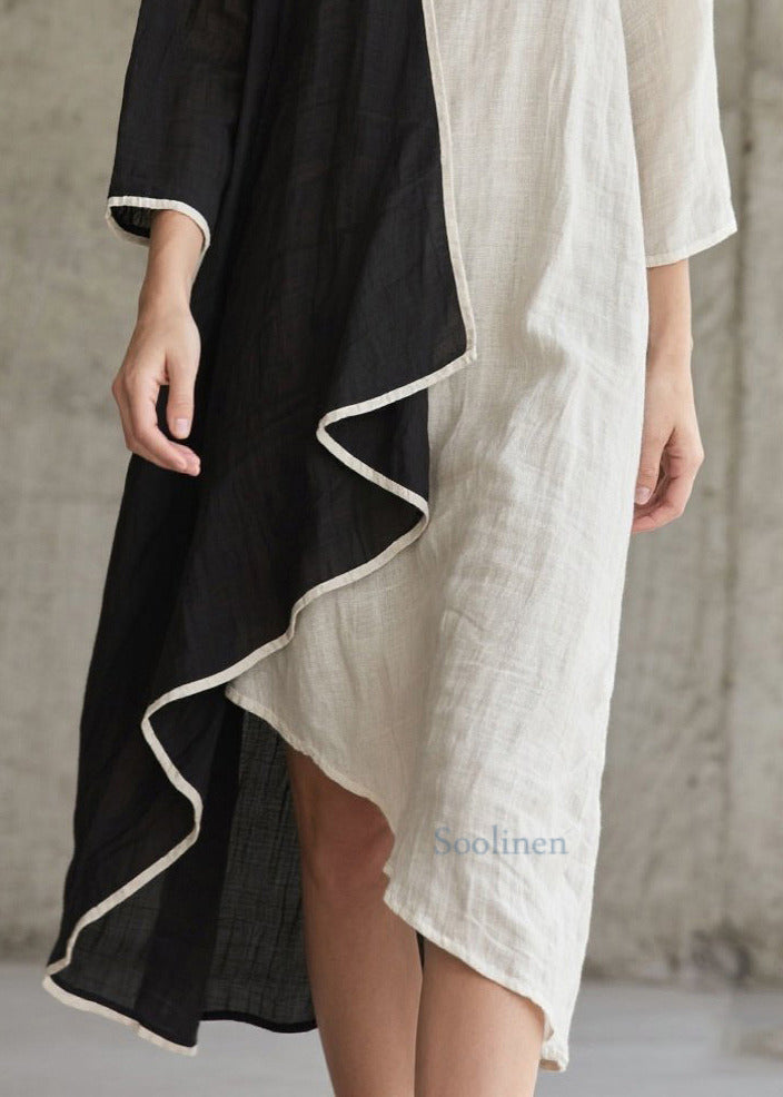 Baumwollkleid im Patchwork-Stil mit Farbblock-Design und asymmetrischen Armbandärmeln