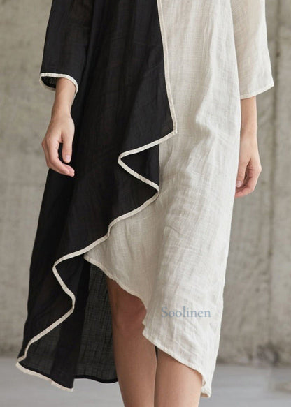 Baumwollkleid im Patchwork-Stil mit Farbblock-Design und asymmetrischen Armbandärmeln