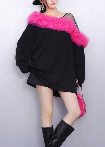 Minikleid aus Baumwolle mit Farbblock-Patchwork-Design, One-Shoulder-Kleid für den Frühling