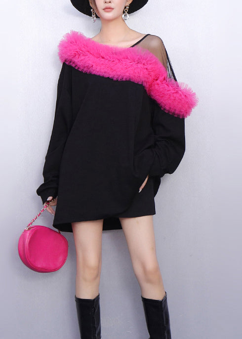 Minikleid aus Baumwolle mit Farbblock-Patchwork-Design, One-Shoulder-Kleid für den Frühling