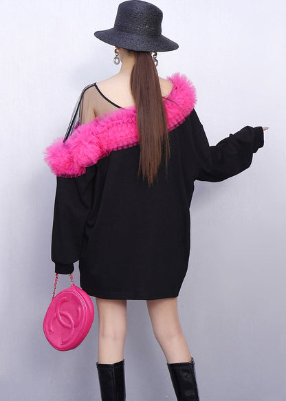 Minikleid aus Baumwolle mit Farbblock-Patchwork-Design, One-Shoulder-Kleid für den Frühling