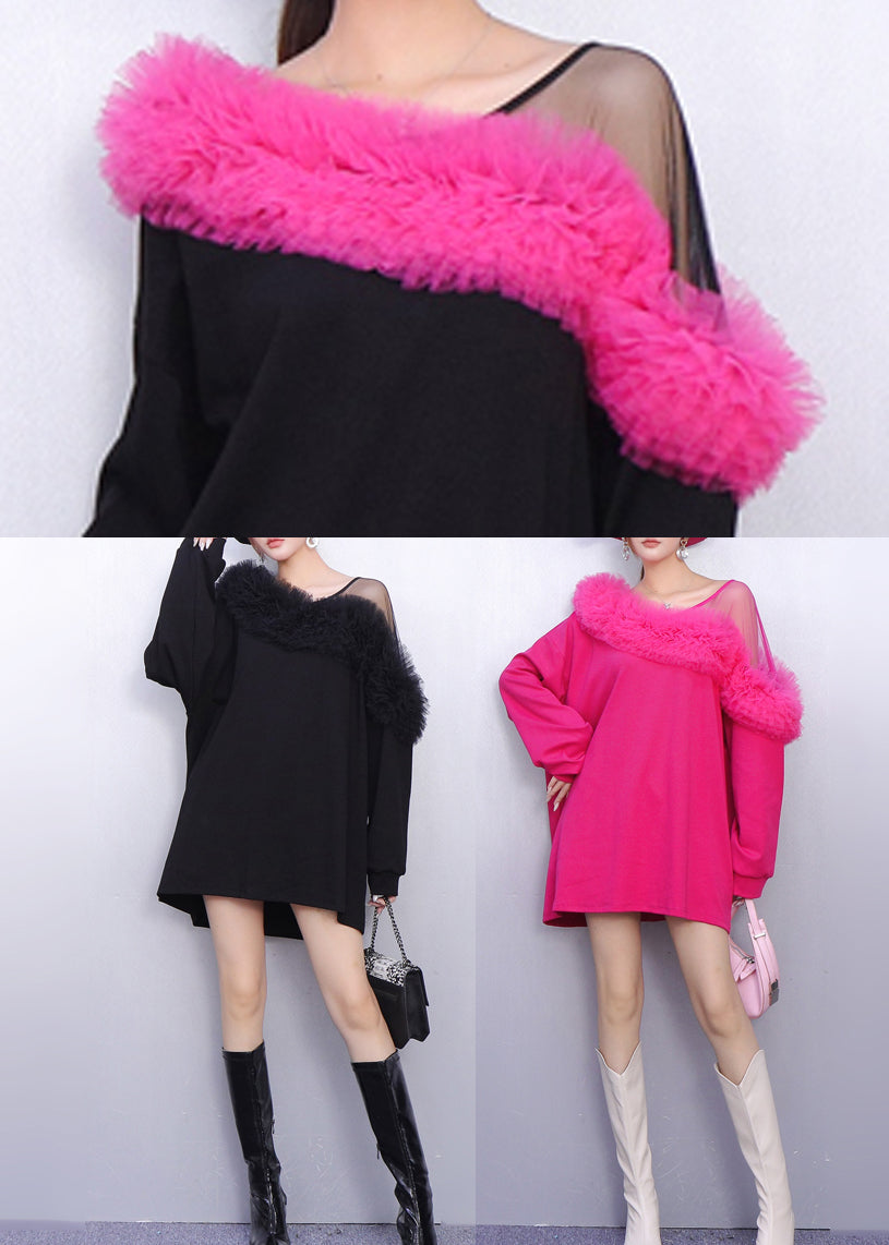 Minikleid aus Baumwolle mit Farbblock-Patchwork-Design, One-Shoulder-Kleid für den Frühling