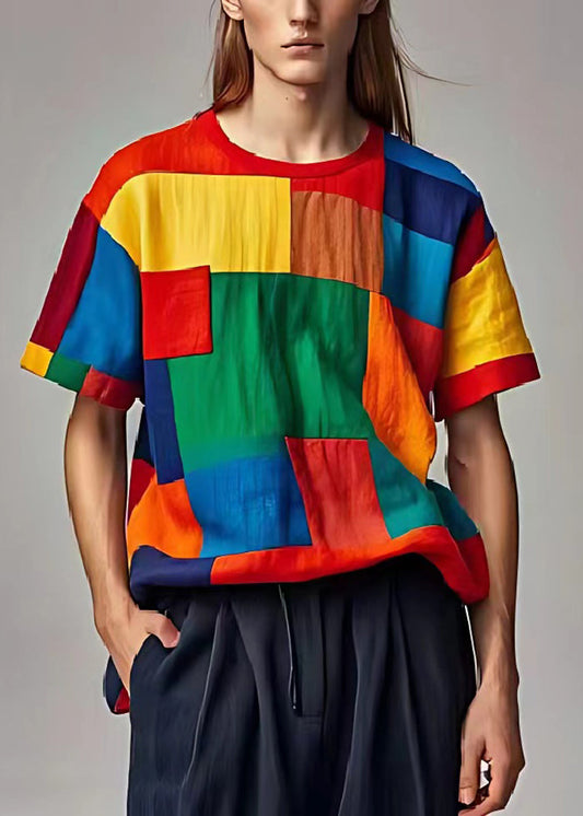 Colorblock Patchwork Leinen Tank Tops Applikation Sommer