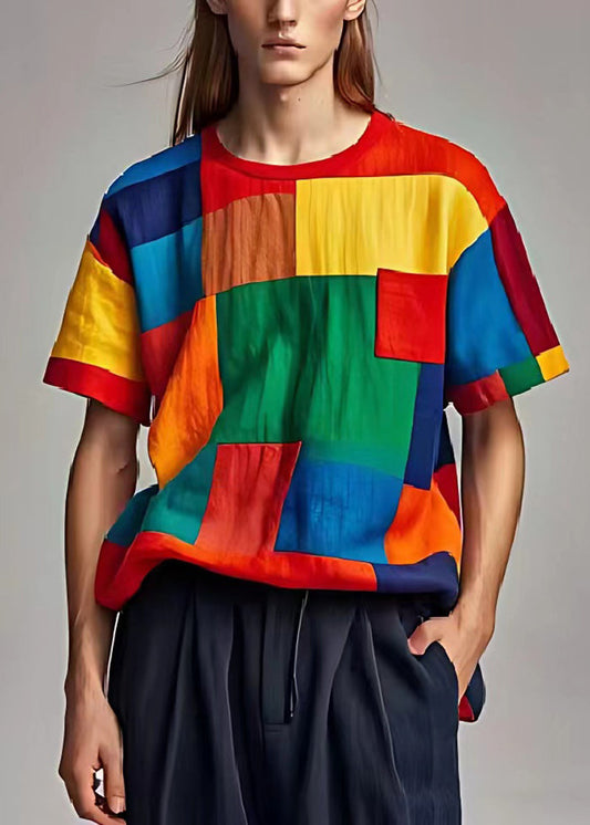 Colorblock Patchwork Leinen Tank Tops Applikation Sommer