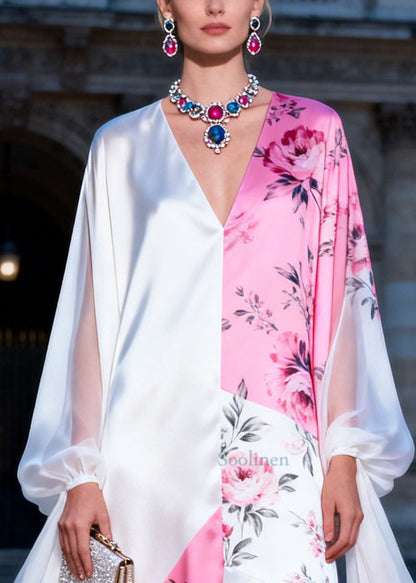 Colorblock Patchwork Silk Dinner Dress Asymmetrical Low High Design Summer