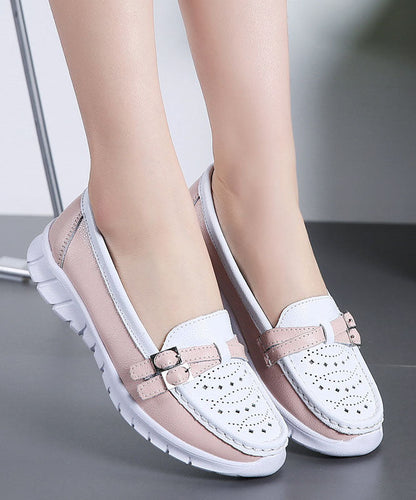 Comfortable Breathable Faux Leather Women Splicing Beige Flat Shoes