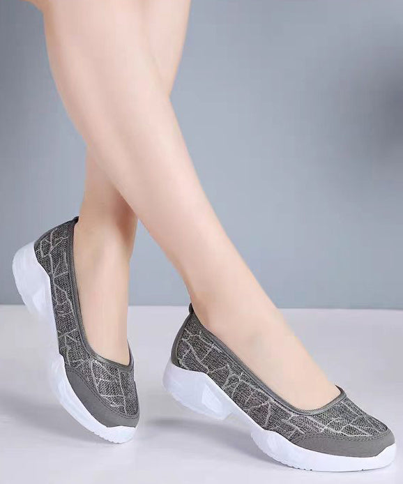 Comfortable Grey Cotton Fabric Flats Splicing Flat Shoes For Women