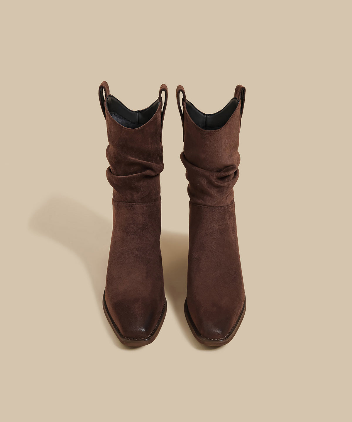 Bequeme, knitterfreie Chunky Boots aus braunem Wildleder