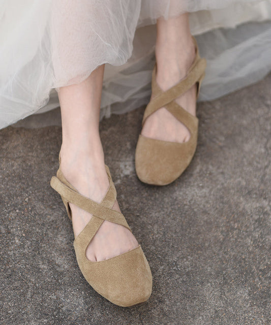 Comfy Apricot Cross Strap Splicing Suede Chunky Sandals