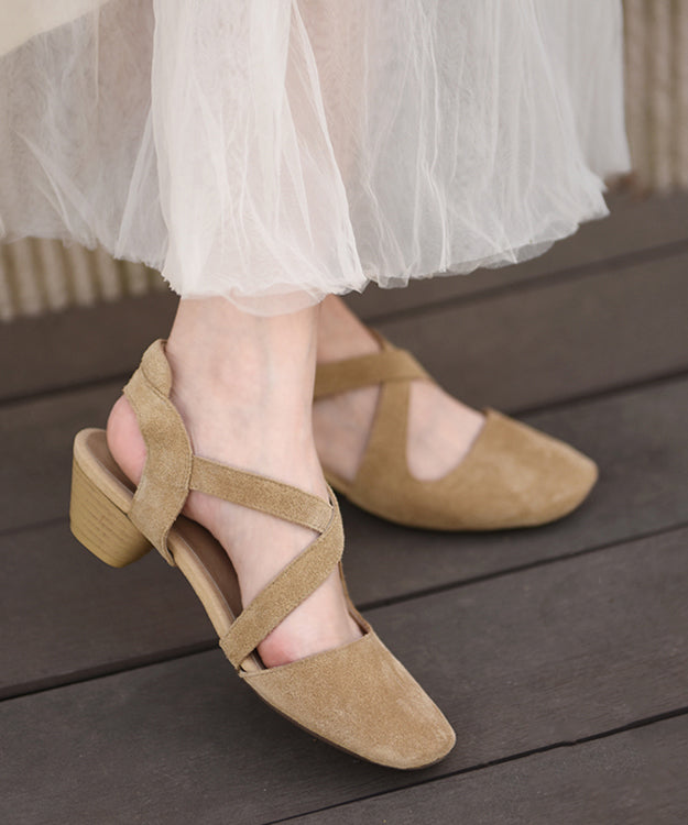 Comfy Apricot Cross Strap Splicing Suede Chunky Sandals