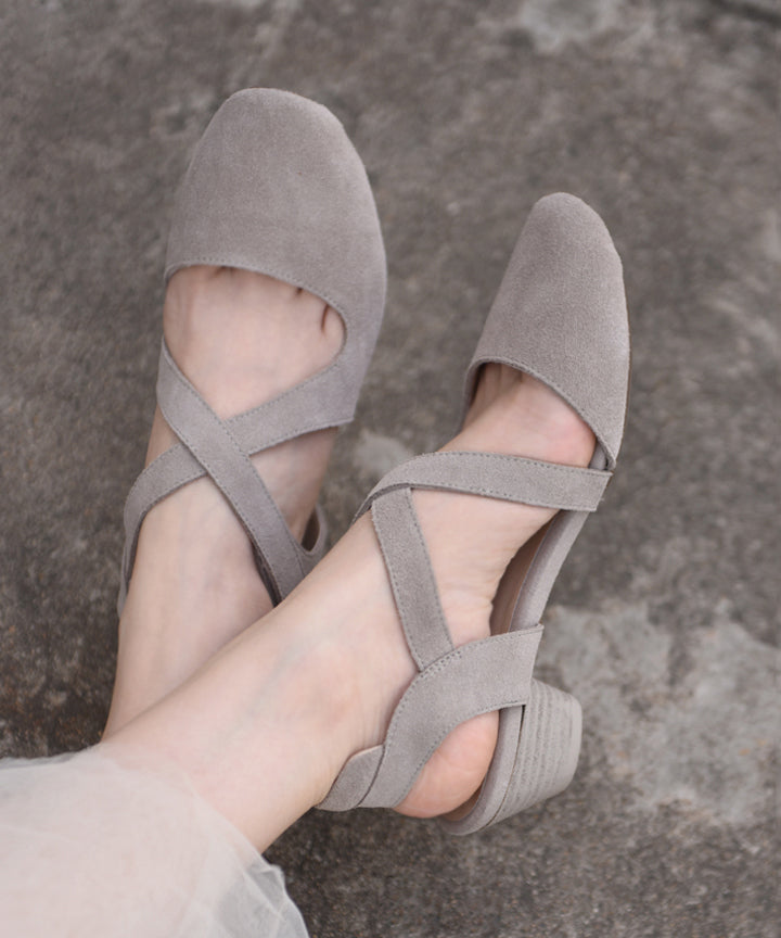 Comfy Apricot Cross Strap Splicing Suede Chunky Sandals