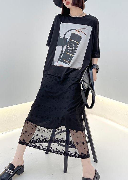 Comfy Black Print Patchwork Lace Maxi Dresses Summer - SooLinen